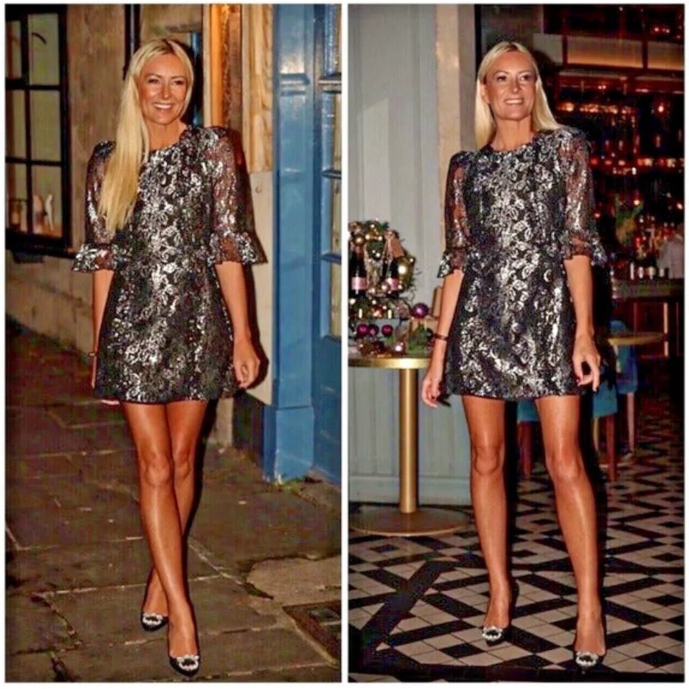 ❤️THE VAMPIRE'S WIFE X H&M MYSTIQUE LACE RUFFLE MINI DRESS BLACK SILVER SIZE S